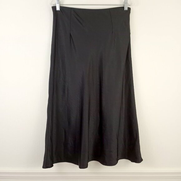NWT Ellison Black Satin Bias Cut Midi Pull On Skirt Womens L - Picture 2 of 4